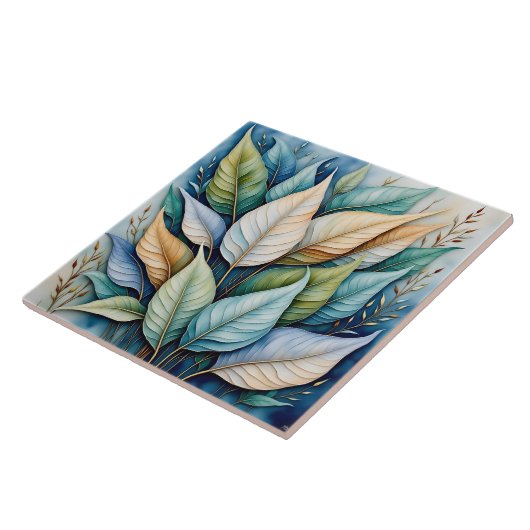 Carreau Bleu Vert or latte Feuille (Côté)