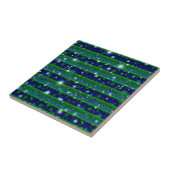 Carreau Bleu vert rayures avec étoiles et Raindrops (Côté)