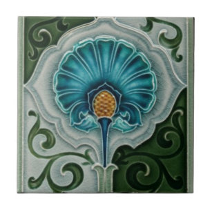 Carreau Bleu Vintage Nouveau Art Fleur Design