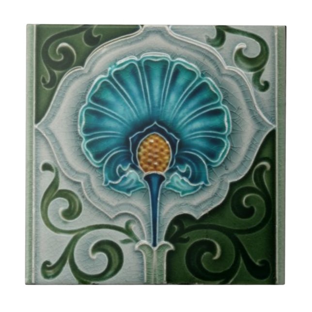 Carreau Bleu Vintage Nouveau Art Fleur Design (Devant)