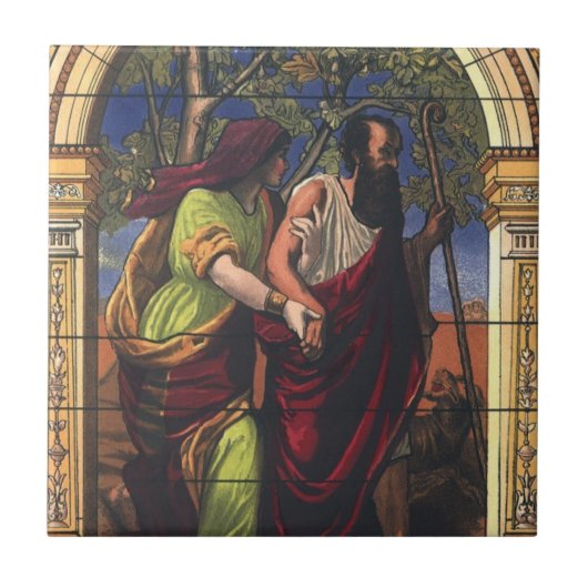 Carreau Blind Tobit et épouse Anna, Religion Vintage (Devant)