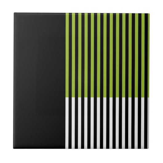 Carreau Bloc de couleur moderne rayé vert citron noir blan (Devant)