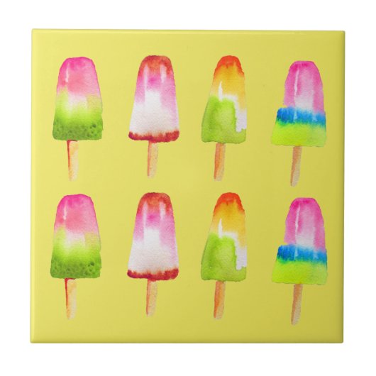 Carreau Bloc de glace Popsicle Eté aquarelle mignonne (Devant)