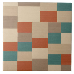 Carreau Blocs Géométriques Modernes Sarcelle & Beige