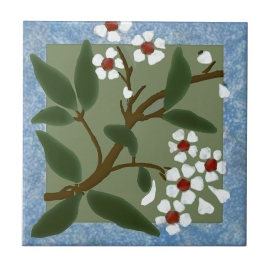 Carreau Blossoms encadrés bleus de Wedgewood Barbotine Rep (Devant)