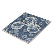 Carreau Blue Aesthetic Japonais Crane Fish Floral Repro (Côté)