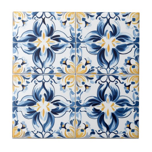 Carreau Blue and Gold Pattern Ceramic Tile (Devant)