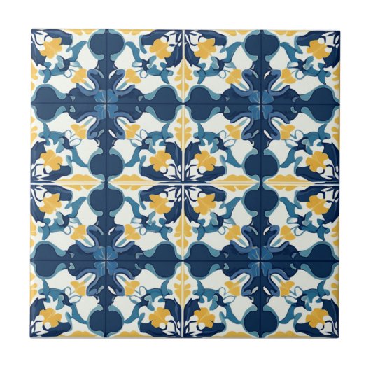 Carreau Blue and Gold Pattern Ceramic Tile (Devant)
