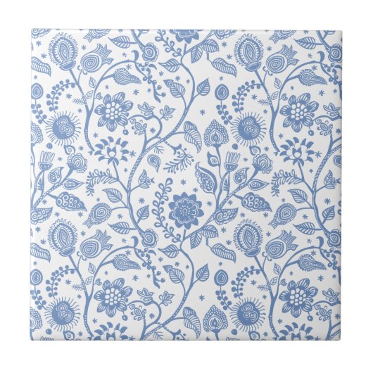 Carreau Blue and White Floral Botanical Pattern Modern (Devant)