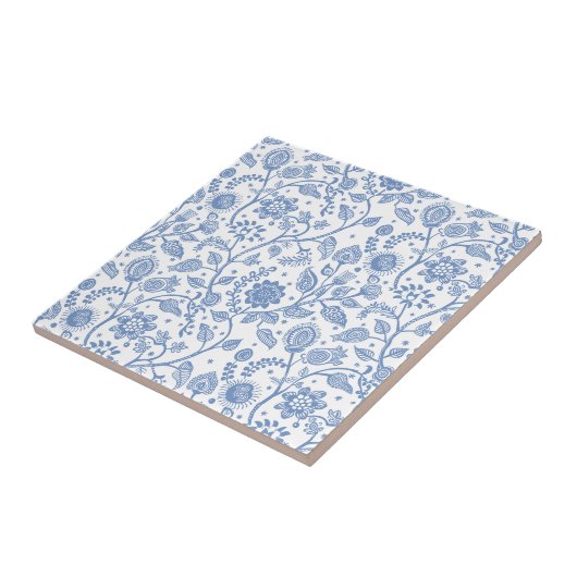 Carreau Blue and White Floral Botanical Pattern Modern (Côté)