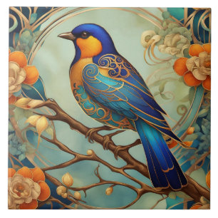 Carreau Blue Bird Art Nouveau Art Déco Orange & Mint