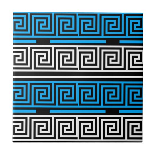 Carreau Blue Black White Greek Key Fret Pattern Design  (Devant)