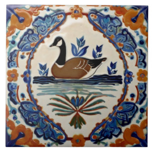 Carreau Blue Brown Oie blanche Europe Fold Oiseaux