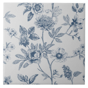 Carreau Blue Chinoiserie Floral Vintage