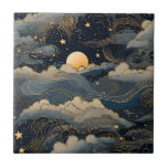 Carreau Blue ciel étoiles lune rétro<br><div class="desc">Un ciel bleu nuit en arrière - plan,  décoré d'étoiles et d'une lune. Style rétro</div>