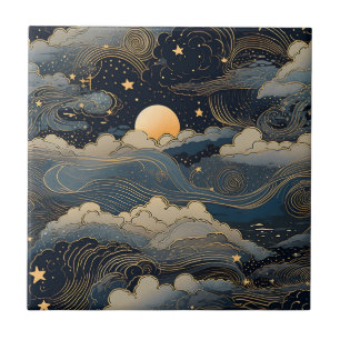 Carreau Blue ciel étoiles lune rétro