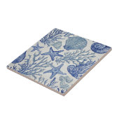 Carreau Blue Coastal Toile Seashell Coral Pattern (Côté)