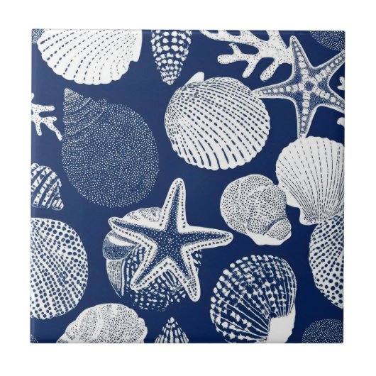 Carreau Blue Coastal Toile Seashell Coral Pattern (4) (Devant)