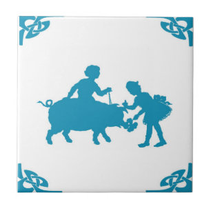 Carreau Blue Dutch Kids & Pig Delft