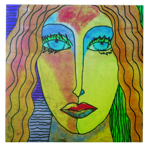 Carreau Blue Eyes Portrait numérique Abstrait d'une femme