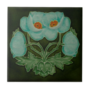 Carreau Blue Floral Art Nouveau Repro Pilkington 1910