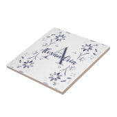 Carreau Blue Floral Personalized Monogram Name (Côté)