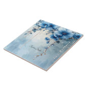 Carreau Blue Flowers and Pearls Ceramic Tile (Côté)
