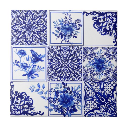 Carreau Blue flowers,blue china,porcelain,birds (Devant)
