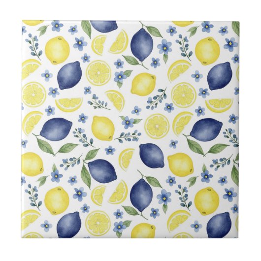 Carreau Blue French Country Lemon Pattern (Devant)