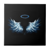 Carreau Blue Glowing Angel Wings on black background (Devant)