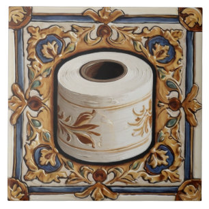 Carreau Blue Gold Toilette Papier Rouleau Funky Salle de b