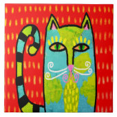 Carreau Blue Green Chat peinture numérique Abstraite (Devant)