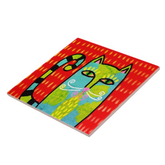 Carreau Blue Green Chat peinture numérique Abstraite (Côté)