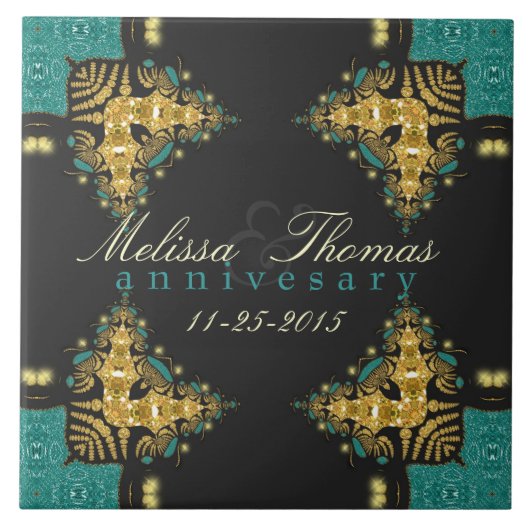 Carreau Blue Green +Gold Tribal Anniversaire Keepsaké Carr (Devant)