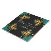 Carreau Blue Green +Gold Tribal Anniversaire Keepsaké Carr (Côté)