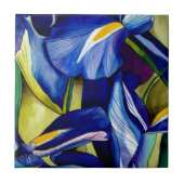 Carreau Blue Iris fleurs d'aquarelle d'art (Devant)