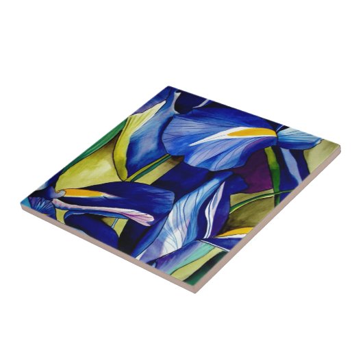 Carreau Blue Iris fleurs d'aquarelle d'art (Côté)