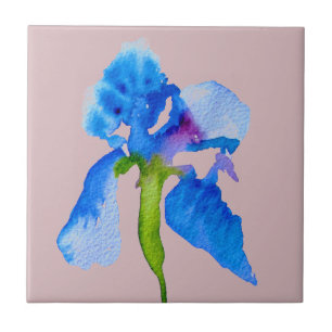 Carreau Blue Iris moderne aquarelle florale art