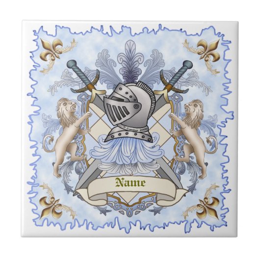 Carreau Blue Knight Family Crest Nom (Devant)