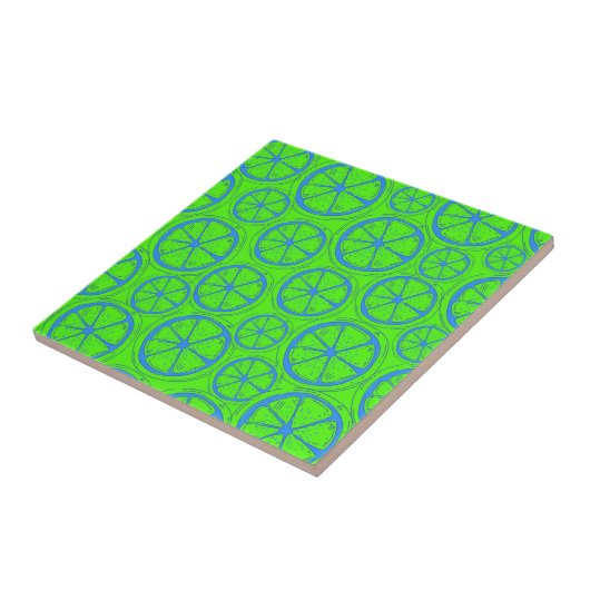 Carreau Blue Lime Lemon Pattern with Neon Green Background (Côté)