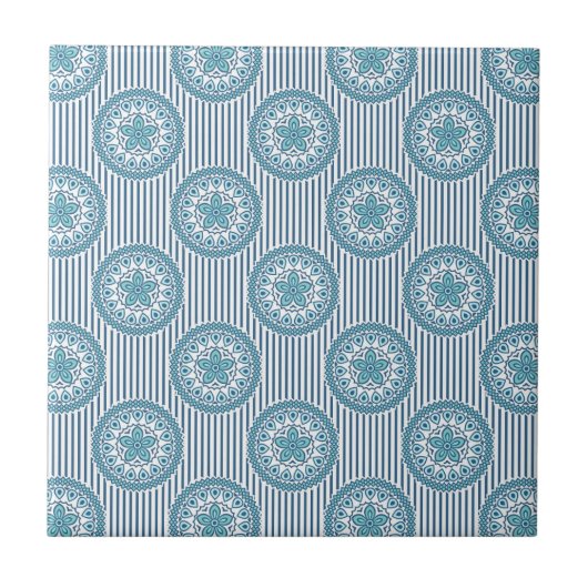 Carreau Blue mandala pattern on striped background (Devant)