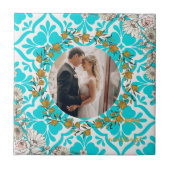 Carreau Blue Mediterranean Tile Pattern Wedding Photo Cera (Devant)