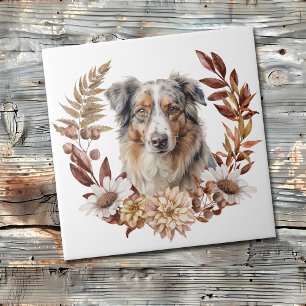 Carreau Blue Merle Australian Shepherd Dog Autumn Wreath