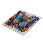 Carreau Blue Morpho Butterfly Street Art Graffiti Grunge (Côté)