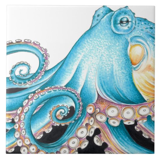 Carreau Blue Octopus On White Ink (Devant)