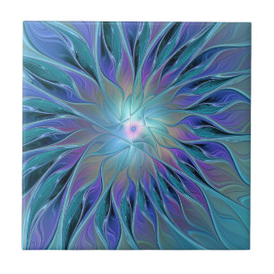 Carreau Blue Purple Flower Dream Abstrait Fractal Art