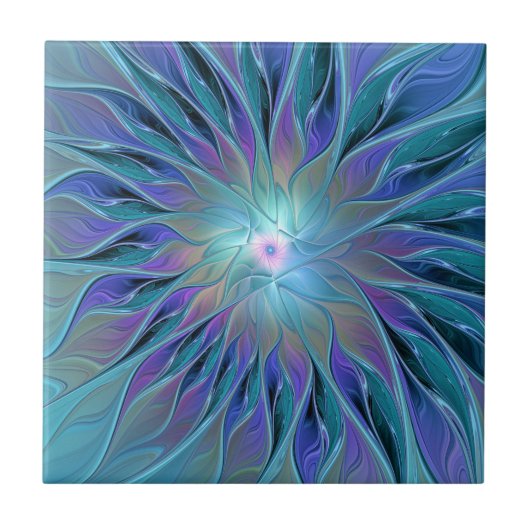 Carreau Blue Purple Flower Dream Abstrait Fractal Art (Devant)