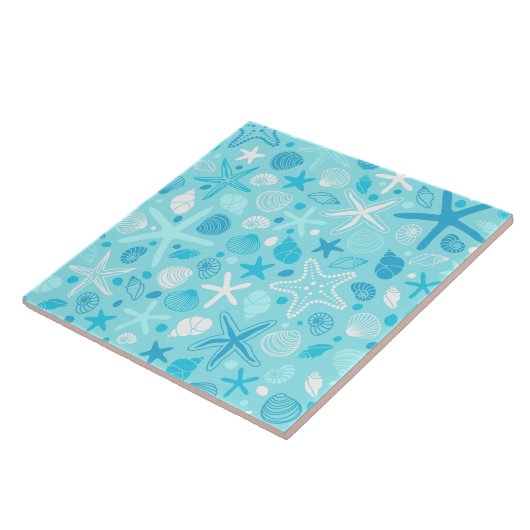 Carreau Blue Seashell & Star Bathroom Art (Côté)