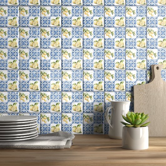 Carreau Blue Tile French Country Lemon Pattern Tile