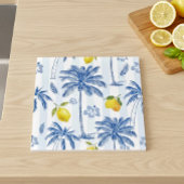 Carreau Blue Toile Palm Trees Lemons Pattern